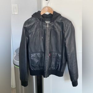 Levi’s L faux leather hooded bomber jacket